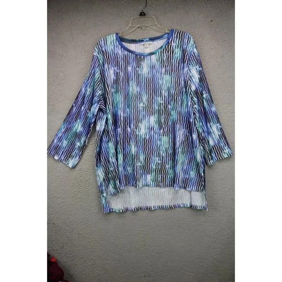 Lemon Grass 3/4 Wide Sleeves Hi-Lo Blouse-Size XL-Textured-Slinky - Picture 1 of 9